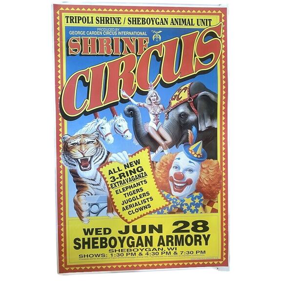 Shrine Circus Poster Sheboygan Armory June 28 1994 14" x 22" - Picture 1 of 2